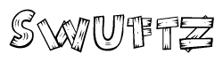 The clipart image shows the name Swuftz stylized to look like it is constructed out of separate wooden planks or boards, with each letter having wood grain and plank-like details.