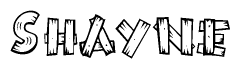 The image contains the name Shayne written in a decorative, stylized font with a hand-drawn appearance. The lines are made up of what appears to be planks of wood, which are nailed together