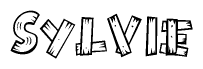 The clipart image shows the name Sylvie stylized to look as if it has been constructed out of wooden planks or logs. Each letter is designed to resemble pieces of wood.