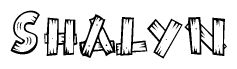 The clipart image shows the name Shalyn stylized to look as if it has been constructed out of wooden planks or logs. Each letter is designed to resemble pieces of wood.