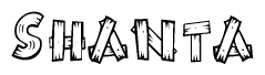 The clipart image shows the name Shanta stylized to look like it is constructed out of separate wooden planks or boards, with each letter having wood grain and plank-like details.