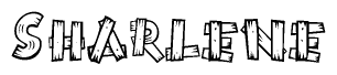 The image contains the name Sharlene written in a decorative, stylized font with a hand-drawn appearance. The lines are made up of what appears to be planks of wood, which are nailed together