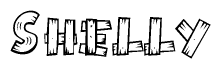 The clipart image shows the name Shelly stylized to look like it is constructed out of separate wooden planks or boards, with each letter having wood grain and plank-like details.