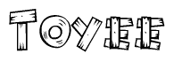 The clipart image shows the name Toyee stylized to look like it is constructed out of separate wooden planks or boards, with each letter having wood grain and plank-like details.
