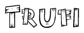 The clipart image shows the name Trufi stylized to look as if it has been constructed out of wooden planks or logs. Each letter is designed to resemble pieces of wood.