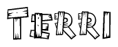 The clipart image shows the name Terri stylized to look like it is constructed out of separate wooden planks or boards, with each letter having wood grain and plank-like details.