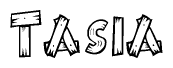 The clipart image shows the name Tasia stylized to look as if it has been constructed out of wooden planks or logs. Each letter is designed to resemble pieces of wood.