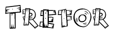 The clipart image shows the name Trefor stylized to look like it is constructed out of separate wooden planks or boards, with each letter having wood grain and plank-like details.