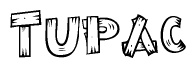 The clipart image shows the name Tupac stylized to look as if it has been constructed out of wooden planks or logs. Each letter is designed to resemble pieces of wood.