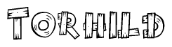 The clipart image shows the name Torhild stylized to look like it is constructed out of separate wooden planks or boards, with each letter having wood grain and plank-like details.