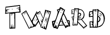 The image contains the name Tward written in a decorative, stylized font with a hand-drawn appearance. The lines are made up of what appears to be planks of wood, which are nailed together
