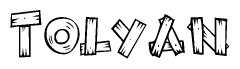 The clipart image shows the name Tolyan stylized to look like it is constructed out of separate wooden planks or boards, with each letter having wood grain and plank-like details.