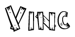 The clipart image shows the name Vinc stylized to look as if it has been constructed out of wooden planks or logs. Each letter is designed to resemble pieces of wood.