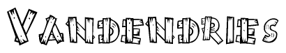 The clipart image shows the name Vandendries stylized to look as if it has been constructed out of wooden planks or logs. Each letter is designed to resemble pieces of wood.