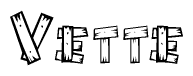 The clipart image shows the name Vette stylized to look as if it has been constructed out of wooden planks or logs. Each letter is designed to resemble pieces of wood.