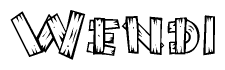 The clipart image shows the name Wendi stylized to look like it is constructed out of separate wooden planks or boards, with each letter having wood grain and plank-like details.