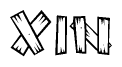 The image contains the name Xin written in a decorative, stylized font with a hand-drawn appearance. The lines are made up of what appears to be planks of wood, which are nailed together