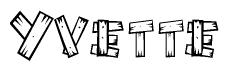 The image contains the name Yvette written in a decorative, stylized font with a hand-drawn appearance. The lines are made up of what appears to be planks of wood, which are nailed together