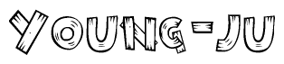The clipart image shows the name Young-ju stylized to look like it is constructed out of separate wooden planks or boards, with each letter having wood grain and plank-like details.