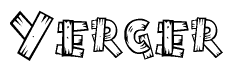 The clipart image shows the name Yerger stylized to look like it is constructed out of separate wooden planks or boards, with each letter having wood grain and plank-like details.