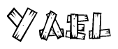 The clipart image shows the name Yael stylized to look like it is constructed out of separate wooden planks or boards, with each letter having wood grain and plank-like details.