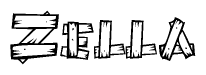 The clipart image shows the name Zella stylized to look like it is constructed out of separate wooden planks or boards, with each letter having wood grain and plank-like details.
