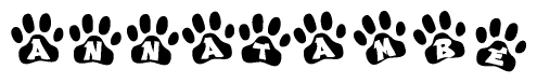 The image shows a series of animal paw prints arranged horizontally. Within each paw print, there's a letter; together they spell Annatambe