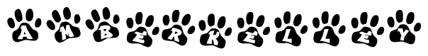 The image shows a series of animal paw prints arranged horizontally. Within each paw print, there's a letter; together they spell Amberkelley