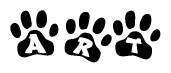 The image shows a row of animal paw prints, each containing a letter. The letters spell out the word Art within the paw prints.