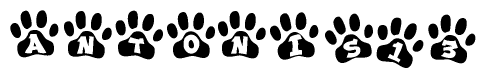 The image shows a row of animal paw prints, each containing a letter. The letters spell out the word Antonis13 within the paw prints.