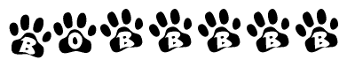 The image shows a series of animal paw prints arranged horizontally. Within each paw print, there's a letter; together they spell Bobbbbb