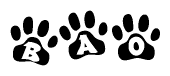 The image shows a row of animal paw prints, each containing a letter. The letters spell out the word Bao within the paw prints.