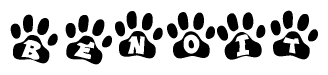 The image shows a row of animal paw prints, each containing a letter. The letters spell out the word Benoit within the paw prints.