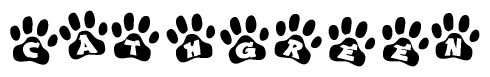 The image shows a row of animal paw prints, each containing a letter. The letters spell out the word Cathgreen within the paw prints.
