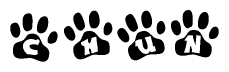 The image shows a series of animal paw prints arranged horizontally. Within each paw print, there's a letter; together they spell Chun