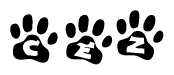 The image shows a series of animal paw prints arranged horizontally. Within each paw print, there's a letter; together they spell Cez