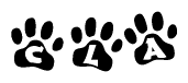 The image shows a row of animal paw prints, each containing a letter. The letters spell out the word Cla within the paw prints.