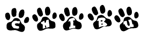 The image shows a series of animal paw prints arranged horizontally. Within each paw print, there's a letter; together they spell Chibu
