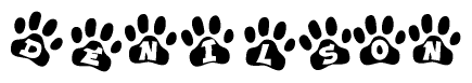 The image shows a row of animal paw prints, each containing a letter. The letters spell out the word Denilson within the paw prints.