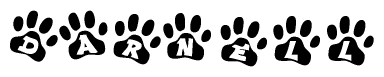The image shows a row of animal paw prints, each containing a letter. The letters spell out the word Darnell within the paw prints.
