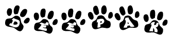 The image shows a row of animal paw prints, each containing a letter. The letters spell out the word Deepak within the paw prints.