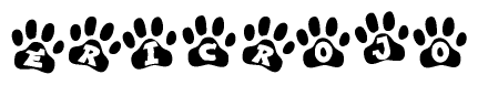 The image shows a series of animal paw prints arranged in a horizontal line. Each paw print contains a letter, and together they spell out the word Ericrojo.