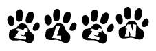 The image shows a row of animal paw prints, each containing a letter. The letters spell out the word Elen within the paw prints.