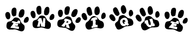The image shows a row of animal paw prints, each containing a letter. The letters spell out the word Enrique within the paw prints.