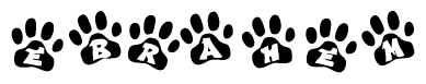The image shows a row of animal paw prints, each containing a letter. The letters spell out the word Ebrahem within the paw prints.