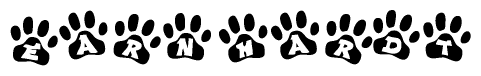 The image shows a series of animal paw prints arranged horizontally. Within each paw print, there's a letter; together they spell Earnhardt
