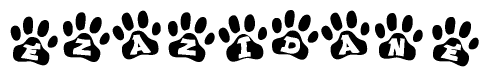 The image shows a row of animal paw prints, each containing a letter. The letters spell out the word Ezazidane within the paw prints.