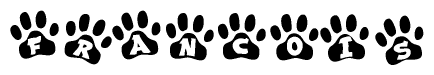 The image shows a series of animal paw prints arranged horizontally. Within each paw print, there's a letter; together they spell Francois