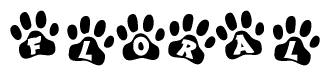 The image shows a row of animal paw prints, each containing a letter. The letters spell out the word Floral within the paw prints.