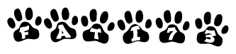 The image shows a row of animal paw prints, each containing a letter. The letters spell out the word Fati73 within the paw prints.